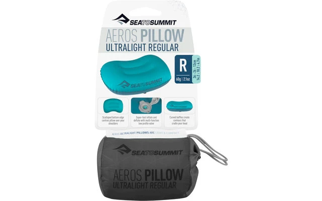 Sea To Summit Aeros Ultralight Pillow Reisekissen Regular, Türkis 36x26x12cm 1 Sea To Summit Aeros Ultralight Pillow Reisekissen Regular, Türkis 36x26x12cm
